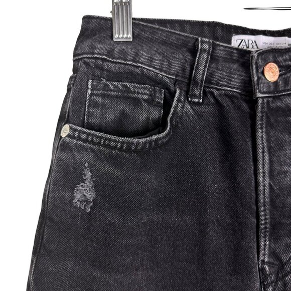Zara Women's High Rise Distressed Mom Black Jeans Size 2 - Picture 5 of 9